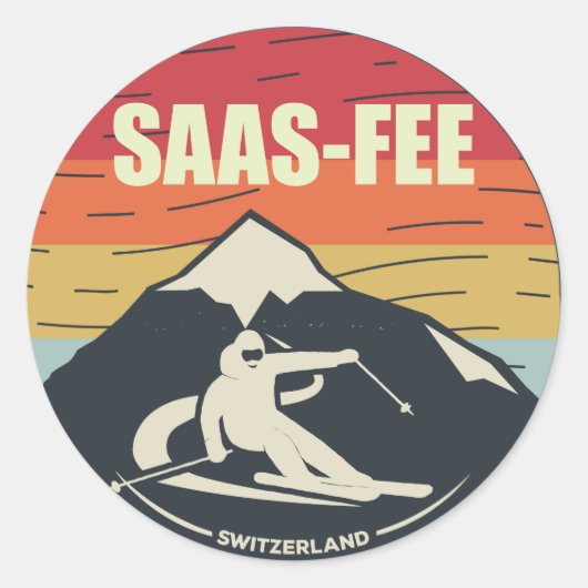 Retro skiën Saa-Fee Zwitserland Ski Ronde Sticker (Voorkant)
