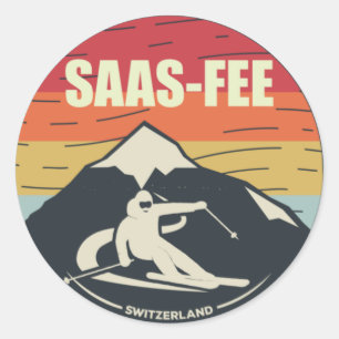 Retro skiën Saa-Fee Zwitserland Ski Ronde Sticker