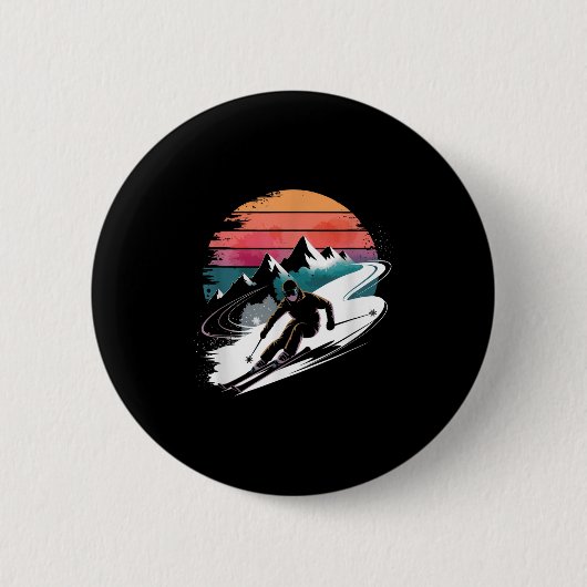 Retro skiën Ski Ronde Button 5,7 Cm (Voorkant)