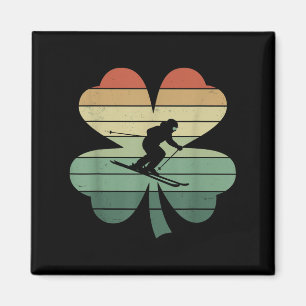 Retro Skiën Skiën Shamrock Patricks Day Vrouwen Ma Magneet