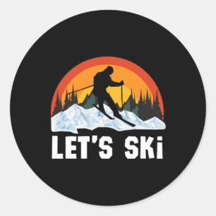 Retro Skiën Wintersport Ski Snowboard Let's Ski Ronde Sticker