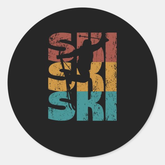 Retro skier skiën oude schoolski ronde sticker (Voorkant)