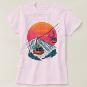 Retro Skigondel Zonsondergang - 80s stijl Skilift T-shirt