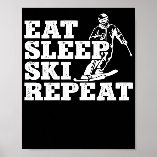 Retro Skiing Eat Sleep Ski Herhaal Skier Winter Poster (Voorkant)