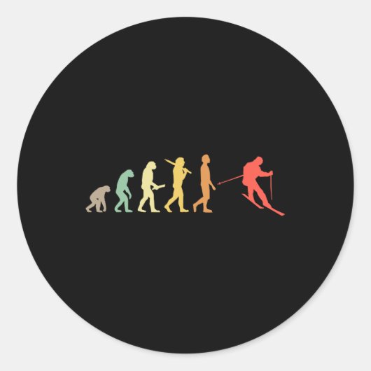 Retro Skiing Evolution Gift For Skiers  Ronde Sticker (Voorkant)