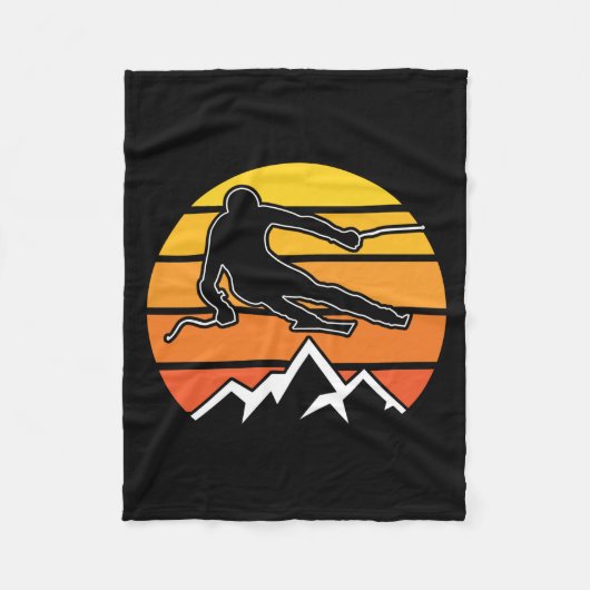 Retro Skiing Fleece Deken (Voorkant)
