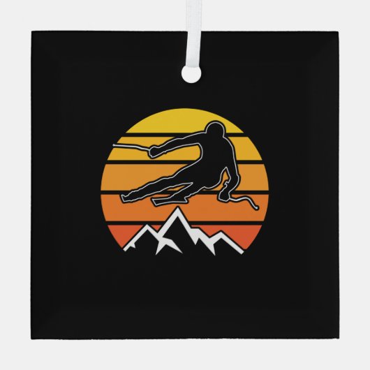 Retro Skiing Glas Ornament (Achterkant)