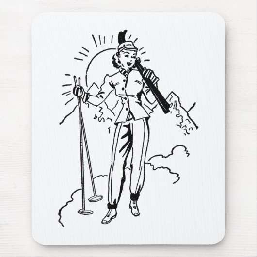 Retro Skiing Lady Muismat (Voorkant)