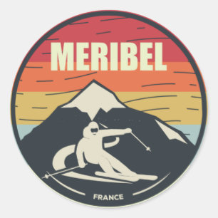 Retro Skiing Meribel France Ski Ronde Sticker