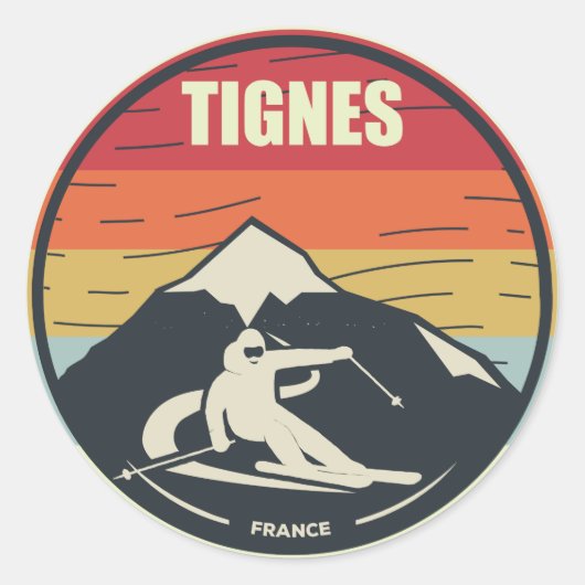 Retro Skiing Tignes France Ski Ronde Sticker (Voorkant)