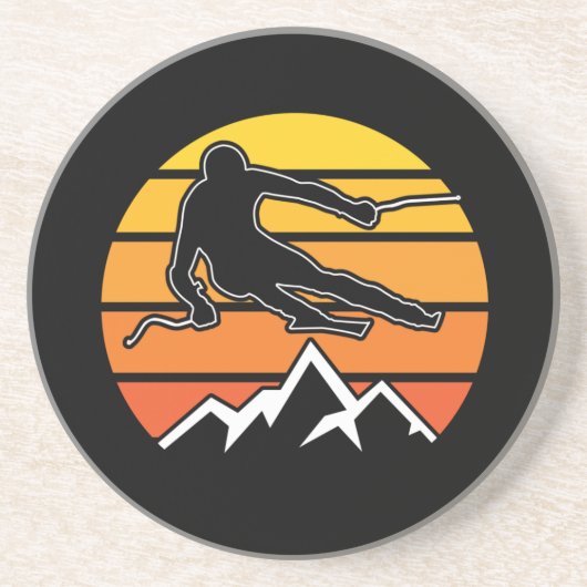 Retro Skiing Zandsteen Onderzetter (Voorkant)