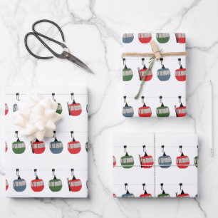 Retro skilift illustratie inpakpapier vel