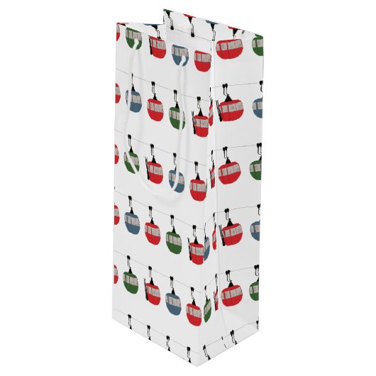 Retro skilift illustratie skiër wijn cadeautas (Voorkant Gekanteld)