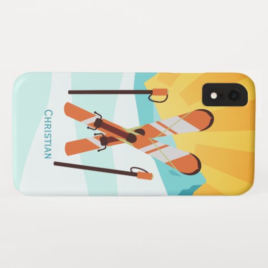 Retro Skiontwerp met Sneeuwlandschap Case-Mate iPhone Case (Achterkant (horizontaal))