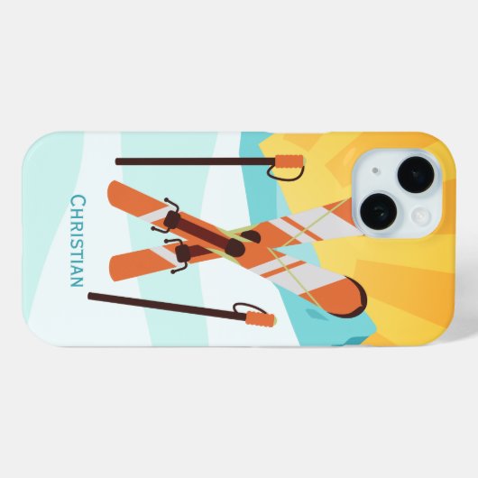 Retro Skiontwerp met Sneeuwlandschap Case-Mate iPhone Case (Achterkant (horizontaal))