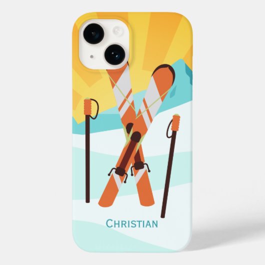 Retro Skiontwerp met Sneeuwlandschap Case-Mate iPhone Case (Achterkant)
