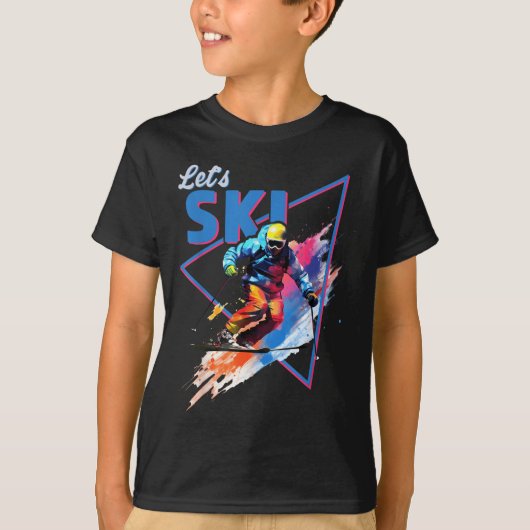 Retro Skipoeder Ski Kleur Shred Design T-shirt (Voorkant)
