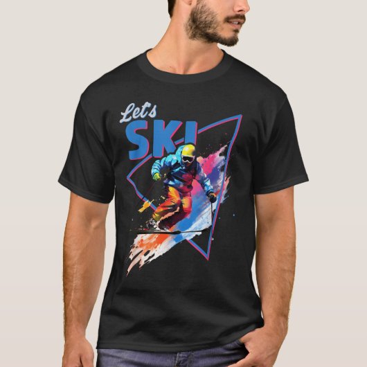 Retro Skipoeder Ski Kleur Shred Design T-shirt (Voorkant)