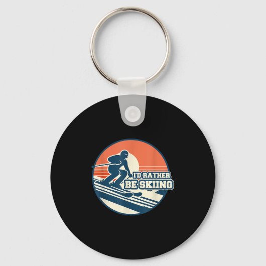 Retro skisilhouet ontwerp met zonsondergang verloo sleutelhanger (Voorkant)