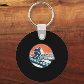 Retro skisilhouet ontwerp met zonsondergang verloo sleutelhanger (Voorkant)
