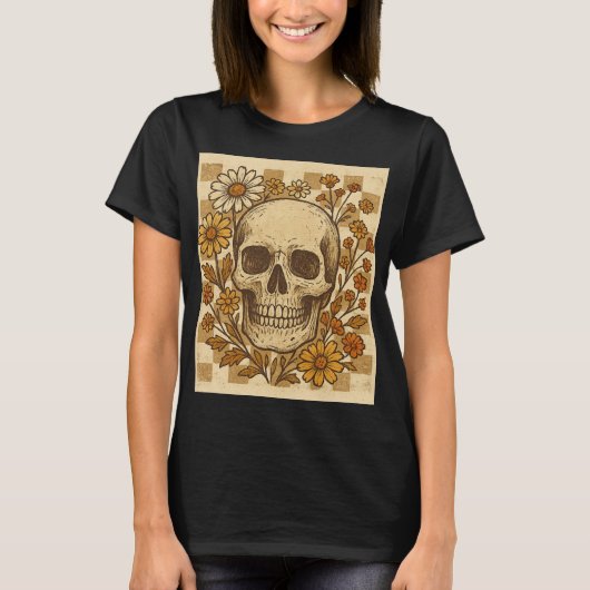 Retro Skull & Daisy T-shirt |  Grunge Skele (Voorkant)