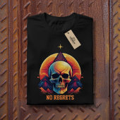 Retro Skull Mountain Sunset No Regrets Graphic T-shirt