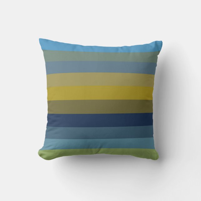 Retro Sky Blue & Ochre Horizontal Stripes  Kussen (Voorkant)