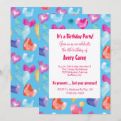 Retro Sky Blue Waterverf Hearts Cute Birthday Kaart (Voorkant / Achterkant)