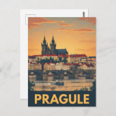 Retro skyline van Praag Briefkaart (Voorkant / Achterkant)