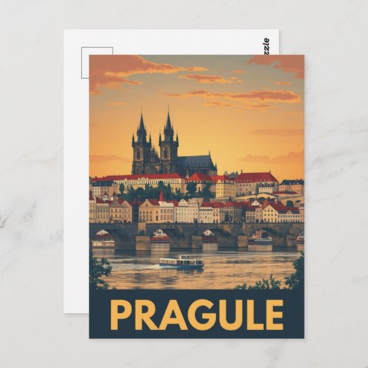 Retro skyline van Praag Briefkaart (Voorkant / Achterkant)