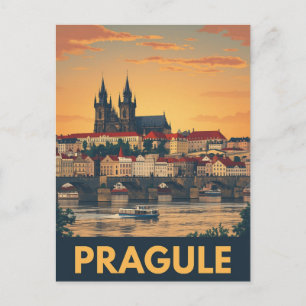 Retro skyline van Praag Briefkaart