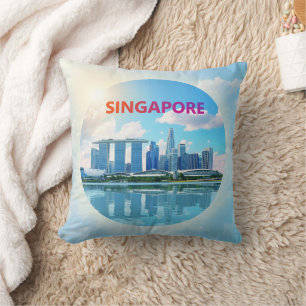 Retro skyline van Singapore-stad Kussen