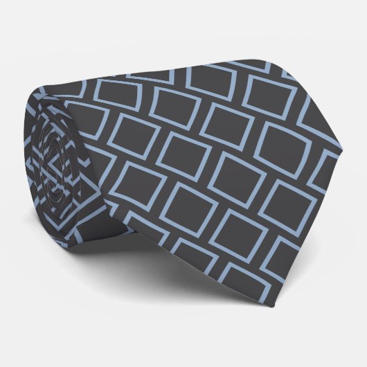 Retro Slate Blue Squares op donkergrijze Stropdas (Opgerold)
