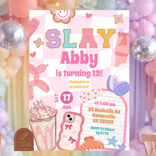 Retro Slay Esthetische Tween Patch Feest Verjaarda Kaart