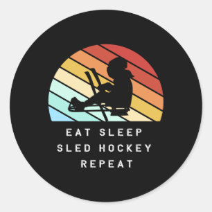 Retro Sledgehockeyspeler Silhouette Dag Hockey Ronde Sticker