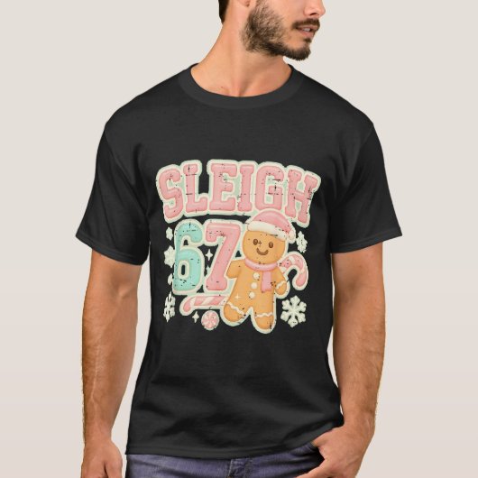 Retro Sleigh 67 Gingerbread Christmas Six Seven Me T-shirt (Voorkant)