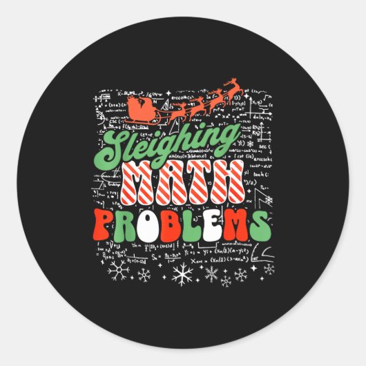 Retro Sleighing Math Problems Santa Math Teacher C Ronde Sticker (Voorkant)