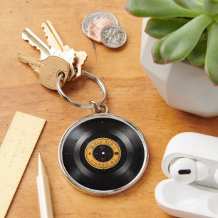 Retro sleutelring vinylplaat muziekliefhebber sleutelhanger