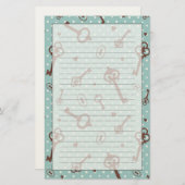 Retro Sleutels van Valentijn Briefpapier (Voorkant / Achterkant)