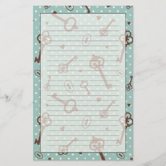 Retro Sleutels van Valentijn Briefpapier (Voorkant)