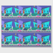 Retro Sliday Cartoon Party wrapping Paper Cadeaupapier (Vlak)