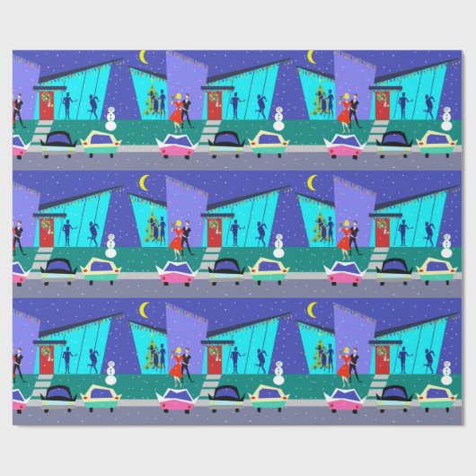 Retro Sliday Cartoon Party wrapping Paper Cadeaupapier (Vlak)