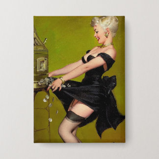  Retro Slot Machine Casino Win Pinup Girl Button