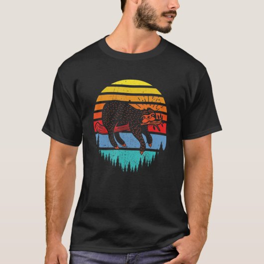  Retro Sloth Sunset Animal Mannen Vrouwen T-shirt (Voorkant)