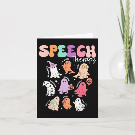 Retro SLP Ghost Halloween Speech Therapy Herfst Fa Kaart (Voorkant)