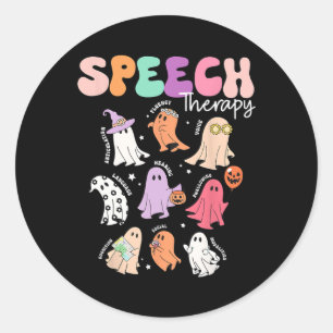 Retro SLP Ghost Halloween Speech Therapy Herfst Fa Ronde Sticker