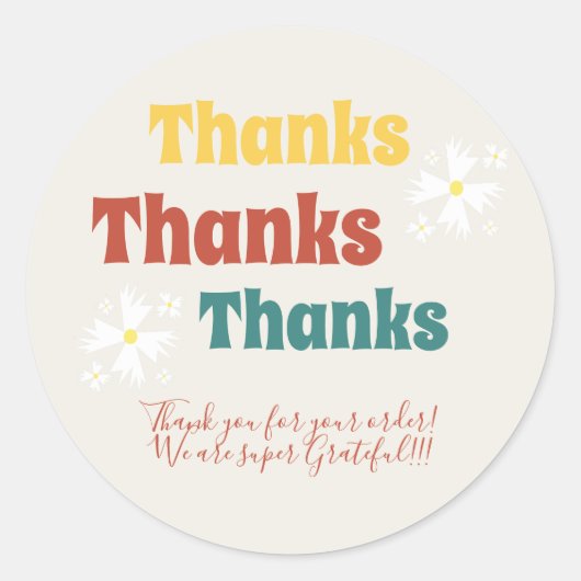 Retro Small Business Daisy Groovy Dank je Ronde Sticker (Voorkant)