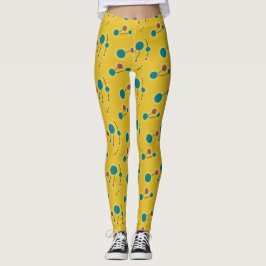 Retro Small Molecules Universe Red Yellow Leggings
