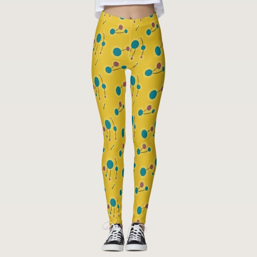 Retro Small Molecules Universe Red Yellow Leggings (Voorkant)