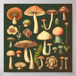 Retro Small paddenstoelen Collectie 2 Poster